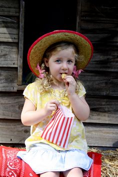 Isn't she just the cutest little cowgirl! Love those plaits with red gingham ribbon. Plaits, Farm Animal, Themed Party, Farm Animals, The Cutest