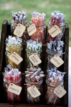 a wooden crate filled with lots of candy