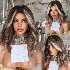 Highlight Brown Lace Front Wigs Highlight Brown, Brown Lace Front, 13x4 Lace Front Wig, Wave Texture, Green Wig, Honey Blonde Highlights, Ombre Wigs, Colored Wigs, Body Wave Wig