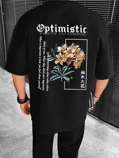 Black Casual Collar Short Sleeve Fabric Floral  Embellished Slight Stretch  Men Clothing Urban Tshirt Design, Slogan Graphic Tee, Anime Streetwear, Drop Shoulder Tee, Shirt Print Design, Fabric Floral, Men Tops, Tee Outfit, Mens Graphic Tee