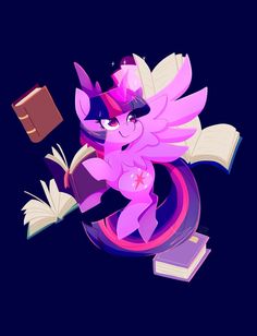 an illustration of a pink pony reading a book