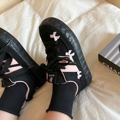 These Blokette Aesthetic Black and Pink Platform Sneakers feature a vegan leather upper with pink stripes, a low ankle rise, lace-up front, and cute pink bows all over. ✨Material: Vegan LeatherRun small, please review the sizing information Pink Lace-up Skate Shoes, Black Low-top Harajuku Skate Shoes, Black Harajuku Low-top Skate Shoes, Harajuku Style Black Low-top Skate Shoes, Casual Pink Lace-up Skate Shoes, Pink Round Toe Skate Shoes With Laces, Trendy Pink Lace-up Skate Shoes, Pink Harajuku Sneakers For Spring, Black Harajuku Style Lace-up Sneakers