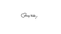 the word stray kids written in black ink on a white background with a small cloud above it