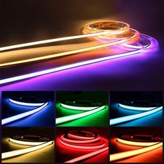 various colors of led strip lights in different stages and sizes, with the same color on each