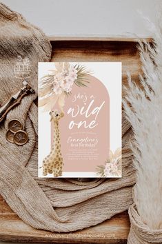 Giraffe Wild ONE Birthday Invitation Editable Girl, Pink Pampas Grass Boho 1st Birthday Invitation, Bohemian Birthday Invite Safari [EGWO] Boho Wild One First Birthday Girl, She’s A Wild One Birthday Theme, She’s A Wild One Birthday, Wild One 1st Birthday Girl, Boho One Year Old Birthday, Wild One Birthday Party Invitations, 1st Birthday Girl Invitations, Wild One Girls 1st Birthday, Pink Safari Birthday Party