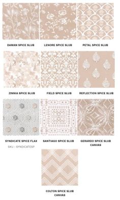 an assortment of wallpapers with different patterns and colors in beige, pink, white and