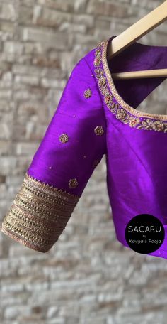 Knot Work Embroidery Blouse, Purple Blouse Work Designs, Purple Blouse Designs, Gold Blouses, Heavy Blouses, Banaras Blouse, Purple Blouses, Blouse Works, New Saree Blouse Designs