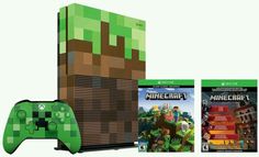 an image of a video game console and controller with the box art for minecraft