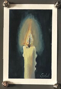 a painting of a lit candle with the word sul on it