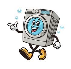 a cartoon washing machine running and giving the thumbs up