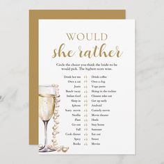 a card with the words would she rather? and a glass of wine on it