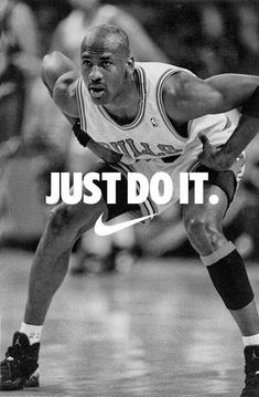 a basketball player with the words just do it in front of him and an image of his