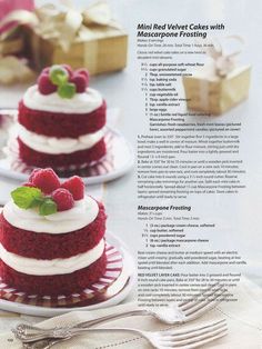 a recipe for mini red velvet cakes with raspberry frosting