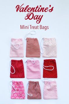 the valentine's day mini treat bags are lined up in different colors and patterns