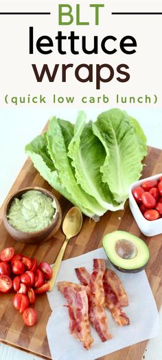 lettuce wraps with bacon and avocado on a cutting board