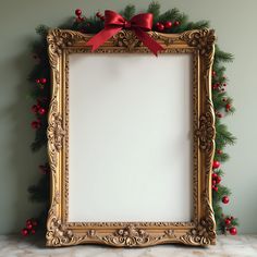 Frame Ribbon, Picture Frame Ornaments, Frame Christmas, Blank Photo, Mockup Poster, Christmas Frame, Christmas Artwork, Traditional Frames, Holiday Poster