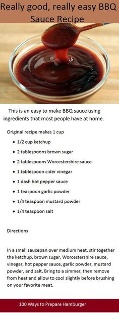 a recipe for homemade bbq sauce on a wooden table with the words, really good, really easy