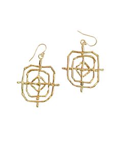 These beauties are elegantly hand sculpted and cast in jewelers brass. Inspired by the "God's eye" project we all made in Bible school. Its unique design exudes elegance and an edge, making a statement of love while elevating your style. Add some divine inspiration to your look. Cast in brass with gold filled wires. Measures 1” square. Eye Project, God's Eye, Porcupine Quills, Gods Eye, Designer Handmade Jewellery, Large Hole Beads, Deer Antler, Bible School, Cross Earrings