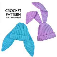 two knitted hats and scarfs with the text crochet pattern instant download