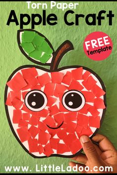 an apple craft made out of torn paper with the words, torn paper apple craft free template