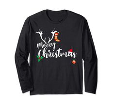 PRICES MAY VARY. Merry Christmas Long Sleeve Shirt for Men and Women. The best Merry Christmas Long Sleeves gift for his and hers. Lightweight, Classic fit, Double-needle sleeve and bottom hem Funny Merry Christmas, Rudolph Red Nose, Antler Christmas, Christmas Long Sleeve Shirts, White Reindeer, Merry Christmas Funny, Reindeer Antlers, Merry Christmas Santa, Spirit Wear