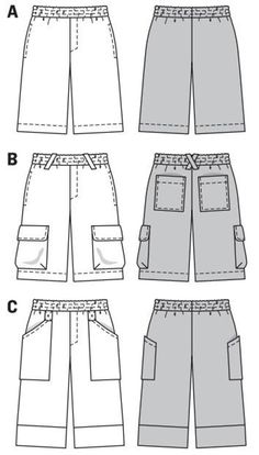 the front and back views of men's shorts, with different pockets on each side