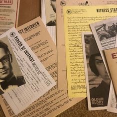 several papers with old movie memorabilia on them