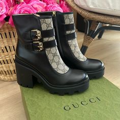 New In Box Gucci Kensington Nappa Bootie. Zipper Closure Size 40 Comes W Box. Dust Bag. Gucci Luxury Ankle Boots, Gucci Black Evening Boots, Gucci Luxury Round Toe Boots, Gucci Luxury Boots With Round Toe, Black Gucci Boots With Branded Heel, Luxury Gucci Boots With Round Toe, Gucci Designer Black Boots, Designer Black Gucci Boots, Black Designer Gucci Boots