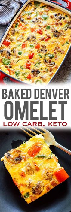 baked denver omelet with low carb keto on the side and text overlay that says baked denver omelet low carb keto