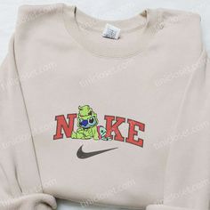 Introducing our Stitch Oogie Boogie Sally x Nike Embroidered Shirt! Dive into the Halloween spirit with this unique and stylish sweatshirt. Made with high-quality materials, it features intricate embroidery of your favorite Disney characters. The shirt is comfortable, durable, and perfect for any casual occasion. Stand out from the crowd and express your love for Disney with this eye-catching shirt. Get ready for compliments and enjoy the value of owning a limited edition piece. Order yours toda Nike Ideas, Sweater And Shirt, Nike Cartoon, Disney Character Shirts, Hulk Movie, Good Christmas Gifts, Nike Hoodies, Nightmare Before Christmas Characters, Candy Cane Gifts