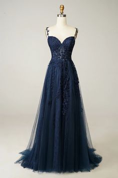 Long Mermaid Dress, Navy Prom Dresses, Gala Gowns, Long Formal Gowns, Spaghetti Strap Prom Dress, Prom Dress Ideas, Prom 2024