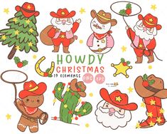 christmas clipart set with santa claus and other holiday related items, including cactuses