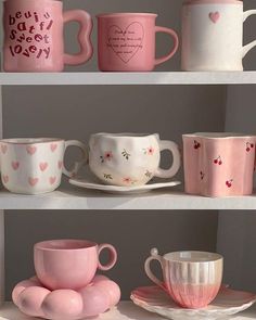 Cute Mug Collection, Clay Tea Cup Ideas, Pretty Mugs Coffee Cups, Clay Ideas For Room Decor, Mug Collection Aesthetic, Girly Ceramics, Ceramic Cups Ideas, Clay Cups Ideas, Ceramics Cup Ideas