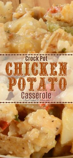 chicken potato casserole with cheese and vegetables in it on a wooden table