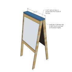 an easel with measurements for the top and bottom