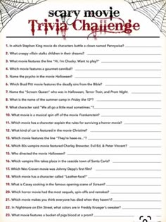 the scary movie trivia challenge is shown in this printable worksheet for kids