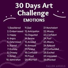 the 30 days art challenge is shown in purple and has white writing on it, which reads