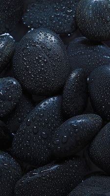 some black rocks with water droplets on them