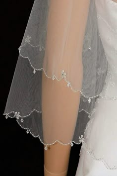 a close up view of a bride's veil