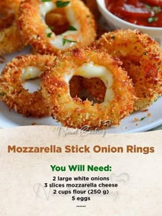 an advertisement for mozzarella stick onion rings