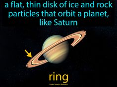 Ring definition: A flat, thin disk of ice and rock particles that orbit a planet, like Saturn. Ring Game, 6th Grade Science, 6th Grade