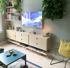 a living room filled with furniture and plants