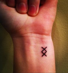 a person's wrist with a small cross tattoo on the left side of their arm