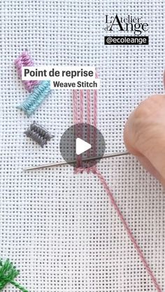 the video shows how to use needle and thread for weaving on fabric, with text that reads point do reprise wave stitch