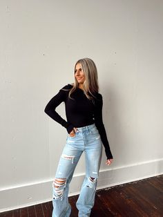 Light wash colored 90's flare jeans. Features a super high rise fit and vintage/worn look with distressing throughout. Finished with a zip button fly, 2 front pockets, and 2 back pockets. Nina is 5'2" and is wearing a size 24 Inseam of size 24: 33" 100% Cotton Machine wash cold inside out with like colors, hang dry RETURN POLICY: 30 DAY RETURN FOR STORE CREDIT ONLY. ORIGINAL TAGS MUST BE ATTACHED TO UNWANTED ITEM FOR THE RETURN TO BE ACCEPTED Flare Jeans And Sneakers, Flare Jeans Outfit Spring, Light Jeans Outfit, Casual Classy Outfits, Bowling Outfit, Flare Jeans Outfit, Church Fits, Anna October, Jeans Outfit Fall