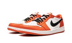 The Air Jordan 1 Low OG “Starfish” is an August 2021 release of Michael Jordan’s first signature shoe in low-top form that pays tribute to a now-classic colorway.  The “Starfish,” despite its nickname, gives a nod toward the Air Jordan 1’s popular “Shattered Backboard,” specifically the “Reverse Shattered Backboard” Jordan 1 from 2016, with its black, white, and orange color scheme.  Also, the Air Jordan 1 Low OG is a near one-to-one remake of the original version of the low-top basketball shoe Air Jordan 1 Low Starfish, Jordan 1 Low Starfish, Shattered Backboard, Top Basketball Shoes, Nike Air Jordan 1 Low, Black Wings, Air Jordan Sneakers, Air Jordan 1 Low, Jordan 1 Low