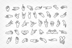 hand gestures drawn in black and white on a white background with clippings to the left