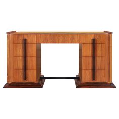 an art deco console table with two doors