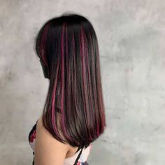 Cute Ways To Add Color To Your Hair, Hair Colors That Go With Brown Hair, Pink Hidden Highlights, Wavy Dyed Hair Curls, Fun Hair Color Highlights, Streaks Of Pink In Hair, Light Pink Highlights In Brown Hair Straight, Colors That Go With Black Hair, Hot Pink With Black Hair