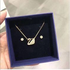 New In Box. Swarovski Swan Necklace, Gold Swan, Swan Necklace, Clear Crystal Necklace, Swarovski Swan, Element Necklace, Swarovski Pendant, Antler Necklace, Daily Wear Jewellery